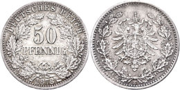 50 Pfennig, 1878, Ss+., Katalog: J. 8 50 Penny, 1878, Very Fine., Catalogue: J. 8 - Other & Unclassified