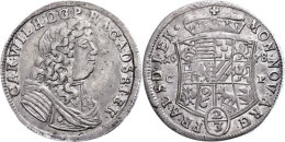 2/3 Taler, 1678, Carl Wilhelm, Dav. 202, Mann 252, Schrötlingsfehler, Ss+.  2 / 3 Thaler, 1678, Carl... - Sonstige & Ohne Zuordnung