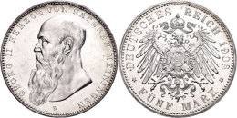 5 Mark, 1908, Georg II., Kl. Kratzer Und Schrötlingsfehler, PP. Sehr Selten!, Katalog: J. 153b PP5 Mark,... - Sonstige & Ohne Zuordnung