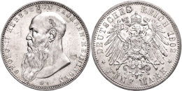 5 Mark, 1902, Georg II., Bart Berührt Perlkreis, Kl. Rf., Vz., Katalog: J. 153a Vz5 Mark, 1902, Georg II.,... - Other & Unclassified