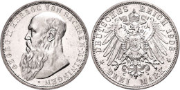 3 Mark, 1908, Georg II., Kl. Rf., Vz-st., Katalog: J. 152 Vz-st3 Mark, 1908, Georg II., Small Edge Nick,... - Other & Unclassified