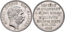 Silber-Gedenkmünze In 2 Mark Größe, 1892, Albert, Auf Den Besuch Der Münze Durch Den... - Other & Unclassified