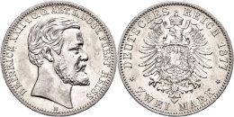 2 Mark, 1877, Heinrich XXII., Kl. Kratzer, Vz., Katalog: J. 116 Vz2 Mark, 1877, Heinrich XXII., Small Scratch,... - Sonstige & Ohne Zuordnung
