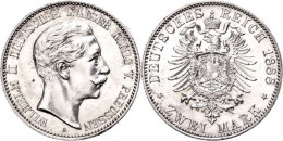 2 Mark, 1888, Wilhelm II., Kl. Kratzer, Vz-st., Katalog: J. 100 Vz-st2 Mark, 1888, Wilhelm II., Small Scratch,... - Other & Unclassified