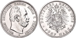 5 Mark, 1875, B, Wilhelm I., Gereinigt, Kl. Rf., Vz., Katalog: J. 97 Vz5 Mark, 1875, B, Wilhelm I., Cleaned,... - Sonstige & Ohne Zuordnung