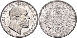 2 Mark, 1891, Nicolaus Friedrich Peter, Vz., Katalog: J. 93 Vz2 Mark, 1891, Nicolaus Friedrich Peter, Extremley... - Sonstige & Ohne Zuordnung