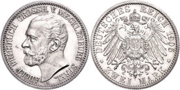 2 Mark, 1905, Adolf Friedrich V., Avers Berieben, PP., Katalog: J. 91 2 Mark, 1905, Adolf Friedrich V., Aversum... - Sonstige & Ohne Zuordnung