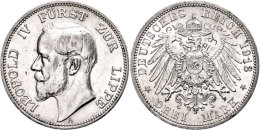 3 Mark, 1913, Leopold IV., Kl. Rf., Vz., Katalog: J. 79 Vz3 Mark, 1913, Leopold IV., Small Edge Nick, Extremley... - Sonstige & Ohne Zuordnung