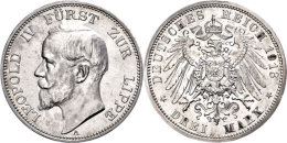 3 Mark, 1913, Leopold IV., Randfehler, Leicht Berieben, Vz-st., Katalog: J. 79 Vz-st3 Mark, 1913, Leopold IV.,... - Sonstige & Ohne Zuordnung