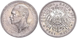 3 Mark, 1917, Ernst Ludwig, Zum 25jährigen Regierungsjubiläum, Kl. Kratzer, Wz. Rf., Hübsche... - Other & Unclassified