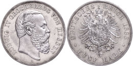 5 Mark, 1888, Ludwig IV., Kl. Rf., Vz., Katalog: J. 69 Vz5 Mark, 1888, Ludwig IV., Small Edge Nick, Extremley... - Sonstige & Ohne Zuordnung