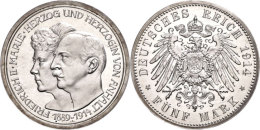 5 Mark, 1914, Friedrich II., Auf Die Silberne Hochzeit, Wz. Kratzer, PP., Katalog: J. 25 PP5 Mark, 1914,... - Sonstige & Ohne Zuordnung