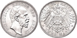 2 Mark, 1896, Friedrich I., Vz-st., Katalog: J. 20 Vz-st2 Mark, 1896, Friedrich I., Extremly Fine To... - Sonstige & Ohne Zuordnung