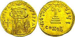 Constans II., Solidus (4,39g), 641-668, Konstantinopel. Av: Brustbild Mit Kreuzglobus Von Vorn, Darum Umschrift.... - Byzantinische Münzen