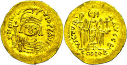 Mauricius Tiberius, Solidus (4,39g), 582-602, Konstantinopel. Av: Brustbild Mit Kreuz Von Vorn, Darum Umschrift.... - Byzantinische Münzen