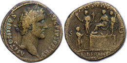 Antoninus Pius, 145-161, Sesterz (27,85g), Rom. Av: Büste Nach Rechts, Darum Umschrift. Rev: Kaiser Auf Podium... - Sonstige & Ohne Zuordnung