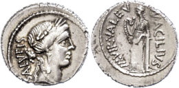 Mn. Acilius Glabrio, Denar (3,93g), 49 V. Chr., Rom. Av: Saluskopf Nach Rechts, Dahinter Schrift. Rev: Valetudomit... - Republic (280 BC To 27 BC)