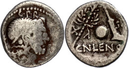 Cn. Cornelius Lentulus Marcellinus, Denar (3,06g), 76/75 V. Chr., Rom. Av: Kopf Des Genius Populi Romani Mit Zepter... - Republic (280 BC To 27 BC)