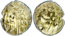 Durotriges, Billon-Stater (3,73g), 58-45 V. Chr.. Av: Stilisierter Apollokopf. Rev: Stilisiertes Pferd, Ss. ... - Gauloises