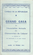 Programme/Caveau De La République/Association Amicale Des Chansonniers De Cabaret/Grand Gala/Prisonniers /1941   PROG114 - Programmes
