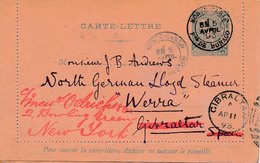 Entier Monte Carlo Pour Gibraltar Puis New-York - Postal Stationery