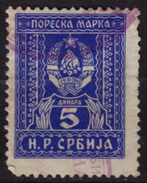 1947 Yugoslavia SERBIA - Revenue, Income Tax Stamp - Used - 5 Din - Service