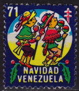 INDIAN Dance Costume - 1971 Venezuela - NAVIDAD Christmas Tuberculosis Charity Stamp Label Cinderella Vignette - Used - Indios Americanas