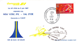 Enveloppe Lettre Philatélique Concorde Premier Vol New York  Val D'Or Vol AF 4744 5 JUIN 1987 Air France - 1960-.... Lettres & Documents
