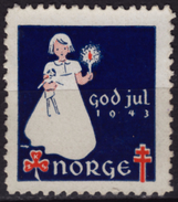 Girl Puppet Candle - 1943 NORWAY Christmas GOD JUL TBC Tuberculosis Charity Stamp USED Label Cinderella Vignette - Marionetas