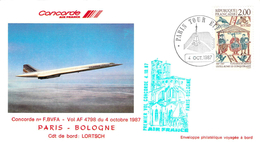 Enveloppe Lettre Philatélique Concorde Premier Vol  F BVFA VOL AF 4798 4.10.1987. 1987 Air France - 1927-1959 Storia Postale