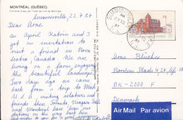 Canada CPA Montreal Quebec Fontaine AIR MAIL PAR AVION Label SUMMERVILLE 1987 Denmark (2 Scans) - Cartas & Documentos