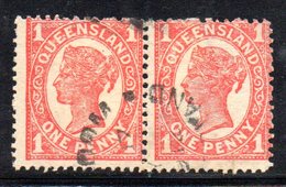 XP2568 - QUEENSLAND , 1 Penny Usato Coppiola . - Used Stamps