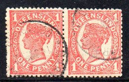 XP2569 - QUEENSLAND , 1 Penny Usato Coppiola . - Used Stamps
