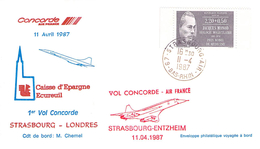 Lettre Philatélique Aérienne  Concorde  Strasbourg Londres 11.04.. 1987 Air France Caisse D épargne écureuil - 1927-1959 Cartas & Documentos