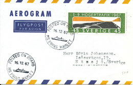 Sweden Aerogramme With Ship Cancel Posted On Board MS Prins Hamlet 16-12-1967 - Briefe U. Dokumente