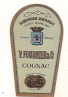étiquette -  1900/1930 - Mini étiquette Mignonette - Flask - COGNAC Liqueur BRANDY Fournier -  Parafinée - 5cm - Whisky