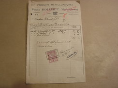 PRODUITS METALURGIQUES Paulin HOLLERTT à Mariembourg Poutre Métal Facture Avec Timbre Taxe Année 1922 - Straßenhandel Und Kleingewerbe