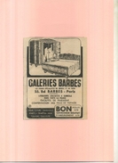 FRANCE  75 . PUB. GALERIES BARBES . ANNEES 1950 . DECOUPEE ET COLLEE SUR PAPIER . - Altri & Non Classificati