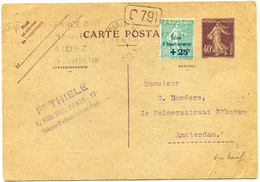 FRANCE ENTIER POSTAL AVEC AFFRANCHISSEMENT COMPLEMENTAIRE DEPART PARIS 23 IV 28 R. BAYEN POUR LES PAYS-BAS - Standard Postcards & Stamped On Demand (before 1995)