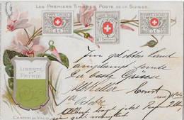 CANTON DE VAUD → Les Premiers Timbres Poste De La  Suisse, Carte Anno 1900 - Premier