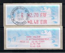 ATM, LISA1, 0.10FRF/0.48 EUR, VARIETE PROGRAMME DU 1er JANVIER 1999, PAPIER JUBERT. ERREUR DE PARITE à ELANCOURT,5.66957 - 1990 Type « Oiseaux De Jubert »