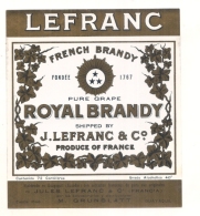 étiquette -1920  Royal Brandy LEFRANC  - Impression Dorée  - 12cm X14cm  -grand Format  - - Rouges