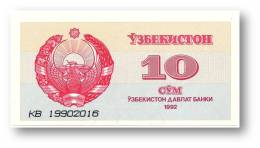 UZBEKISTAN - 10 SUM - 1992 ( 1993 ) - Pick 64 - UNC. - Serie KB - 2 Scans - Ouzbékistan