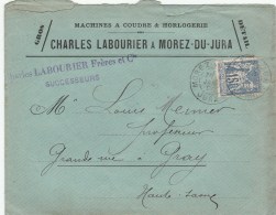 SAGE 15C SUR LETTRE COM MACHINES A COUDRE ET HORLOGERIE MOREZ DU JURA 4/1/98 POUR GRAY - Horlogerie