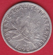 France 1 Franc Semeuse Argent 1898 - Andere & Zonder Classificatie