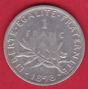 France 1 Franc Semeuse Argent 1898 - Andere & Zonder Classificatie