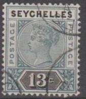 SEYCHELLES - 1890 13c Queen Victoria, Die II. Scott 9. Used - Seychelles (...-1976)