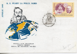 Roumanie. Enveloppe. R.E Peary. Pole Nord. 6/4/1989 - Postmark Collection