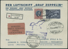 Lettre Zeppelin 5 SAF 1932. CP Imprimée Per Luftschiff Graf Zeppelin, Recommandée, Càd... - Autres & Non Classés