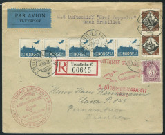 Lettre Zeppelin 8è SAF, LR De Trondheim 6.10.32, Pour Pernambuco, Au Verso Càd De Transit Berlin... - Autres & Non Classés